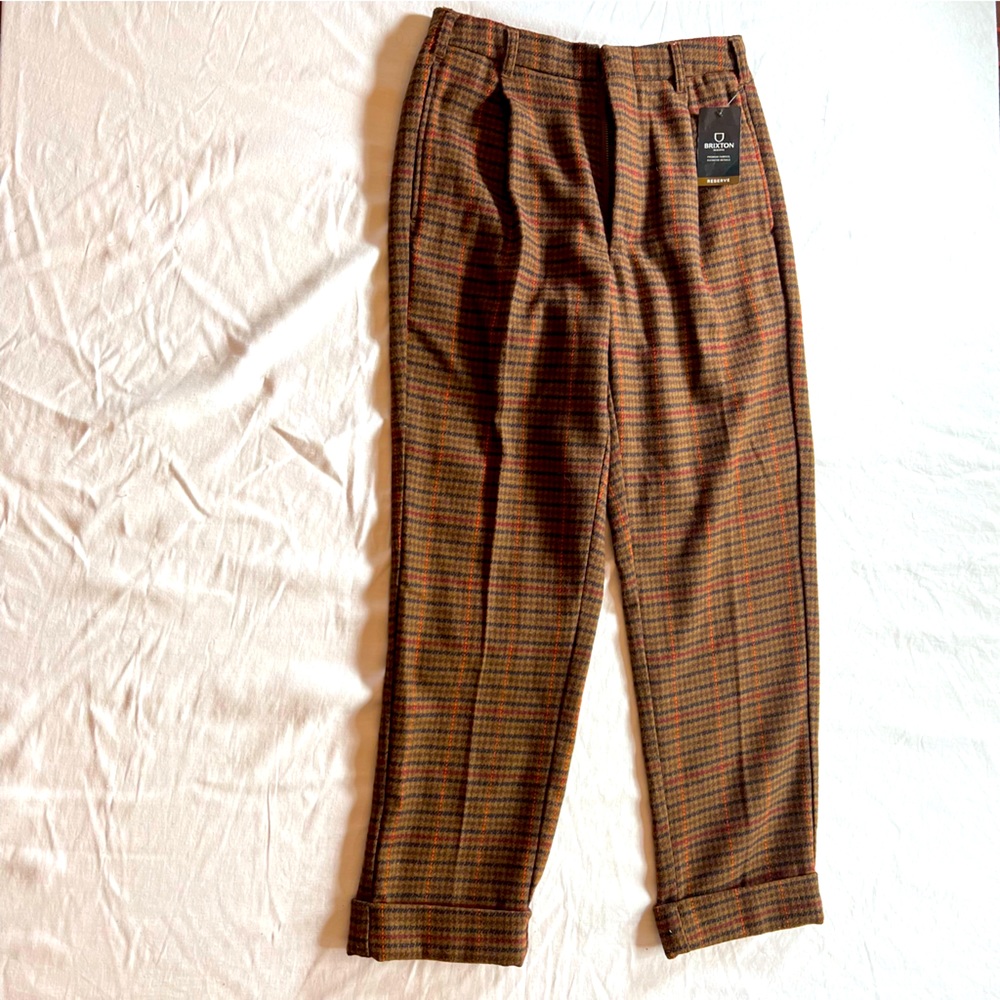 NWT 28 BRIXTON BROWN COLLEGIATE PLAID PANTS